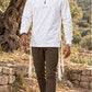 Blessing Circle של 613, חולצת ציצית לבנה עם שרוול ארוך, צילום חוץ בטבע