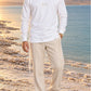 Divine Order (long sleeve) של 613, חולצת ציצית לבנה עם שרוול ארוך, צילום חוץ מול נוף פתוח